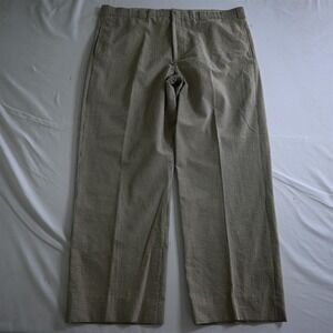 Bespoke Mens 40x32 Brown Gingham Check Seersucker‎ Flat Front Classic Mens Pants